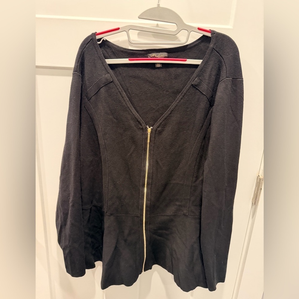 Thalia Sodi Black Zip Front Knit Cardigan Jacket Peplum Style Women’s XXL